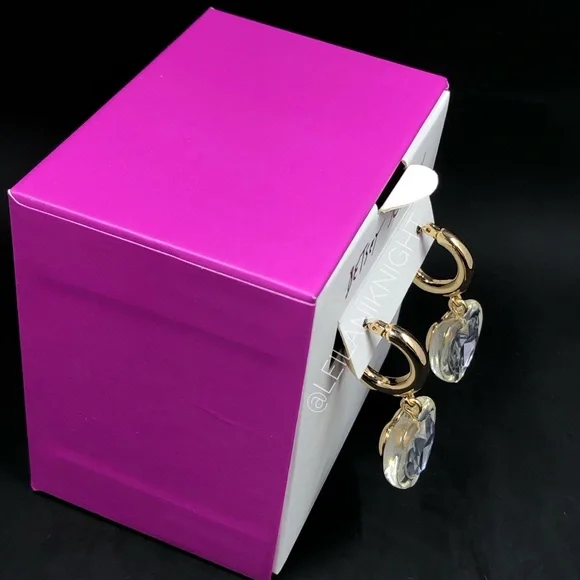 Betsey Johnson Gold Tone Crystal Heart Huggie Hoop Earrings - Picture 8 of 11